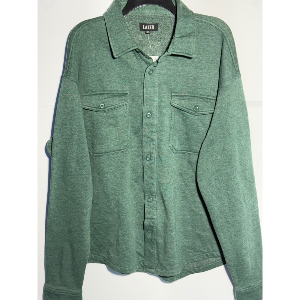 Lazer Mens Relaxed Fit Button Front Burnt Fleece‎ Shirt Jacket Deep Emerald XL - Picture 11 of 11